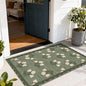 Floral Outdoor Rug - 28" x 43" Front Door Mat Indoor Outside Entrance Non-Slip Washable Outdoor Mat Sage Green Spring Scalloped Rug for Entryway Kitchen Bedroom Layered Doormat for Front Porch