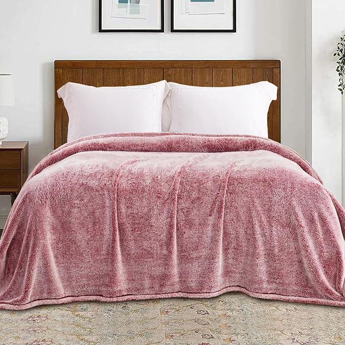 Exclusivo Mezcla Plush Fuzzy Fleece Throw Blanket Extra Large, Super Soft, Fluffy and Warm Blankets for Couch, Bed, All Season (Mixed Deep Red, 50x70 inches)