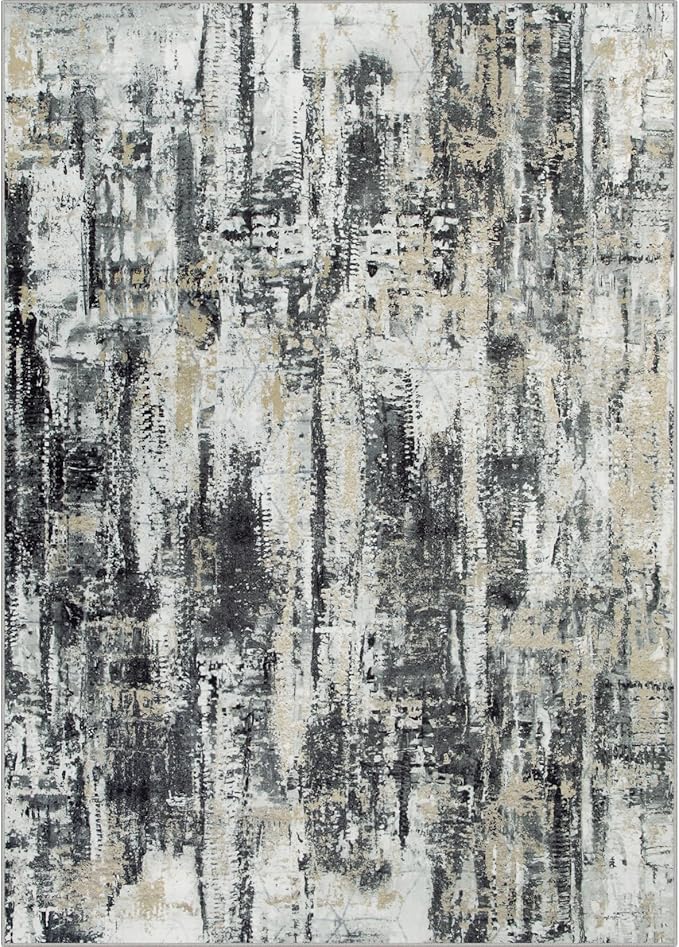 6x9 Area Rugs Washable Rug: Large Modern Abstract Living Room Rug Soft Anti-Skid Thin Carpet Indoor Floor Non-Shedding Carpets for Bedroom Dining Room Farmhouse Nursery Home Office Black Grey Gold
