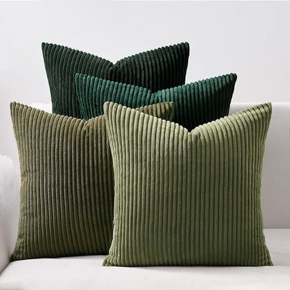 Topfinel Christmas Decorative Throw Pillow Covers Green Series,Winter Fluffy Corduroy Striped Euro Pillows Shams for Couch Bed Bedroom,Western Modern Hunter Green Pillowcase 20x20 Inch Set of 4