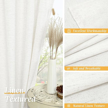 LAMIT Natural Linen Curtains for Bedroom, 84 Inch Length Faux Linen Textured Light Filtering Drapes Rod Pocket Window Treatment Panels for Living Room, Set of 2 Panels, 52 x 84 Inch, Ivory White