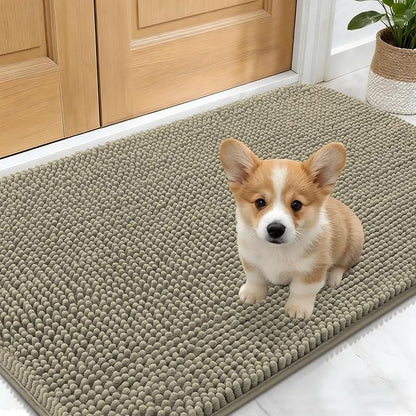 OLANLY Dog Door Mat for Muddy Paws 30x17, Absorbs Moisture and Dirt, Absorbent Non-Slip Washable Doormat, Quick Dry Chenille Mud Mat, Entry Indoor Entryway Carpet for Inside Floor, Warm Taupe