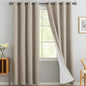 Yakamok Natural Linen Curtains 100% Blackout 96 Inches Long,Room Darkening Textured Curtains for Living Room Thermal Grommet Bedroom Curtains 2 Panels with Greyish White Liner