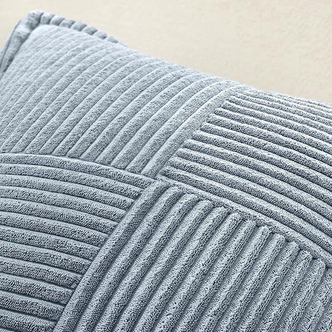 MIULEE Decorative Throw Pillow Covers for Couch Bed Livingroom 18x18 Inch Set of 2 Dustyblue Boho Accent Throw Pllows Broadside Striped Patchwork Soft Corduroy Pillowcases