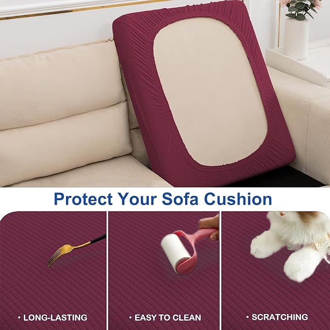 Water Resistant Sofa Seat Cushion Covers Removable Sofa Seat Covers for Dogs, Washable Elastic Loveseat Cushion Slipcovers for Kids and Pets, Christmas Decor (Medium, Wine)