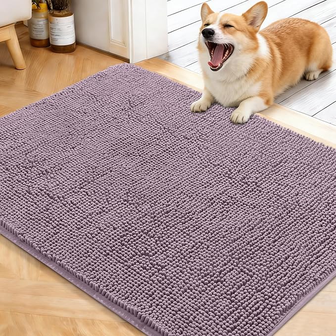OLANLY Dog Door Mat for Muddy Paws 40x32, Absorbs Moisture and Dirt, Absorbent Non-Slip Washable Doormat, Quick Dry Chenille Mud Mat for Dogs, Entry Indoor Entryway Carpet for Inside Floor, Deep Plum