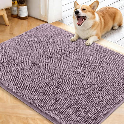OLANLY Dog Door Mat for Muddy Paws 40x32, Absorbs Moisture and Dirt, Absorbent Non-Slip Washable Doormat, Quick Dry Chenille Mud Mat for Dogs, Entry Indoor Entryway Carpet for Inside Floor, Deep Plum