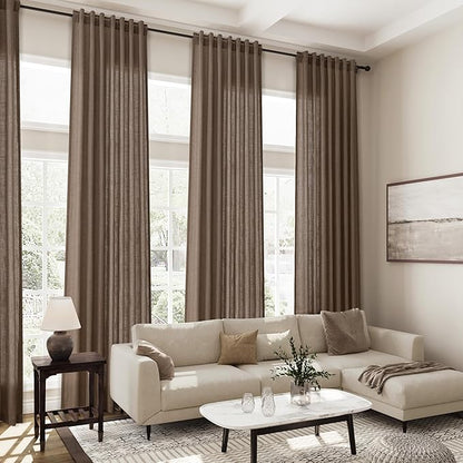 Light Brown Linen Curtains 120 Inch Extra Long for Living Room Back Tab Light Filtering Semi Sheer Drapes Modern Farmhouse Boho Decor Cotton Textured Curtain for Floor to Ceiling High Window 52x120