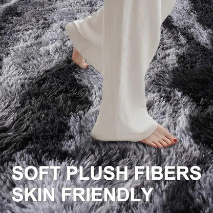 4x6 Ft Shag Rugs for Bedroom Living Room, Tie-Dyed Ultra Soft Fluffy Furry Area Rugs for Indoor Floor, Aesthetic Carpet for Kids Home Decor (Black)