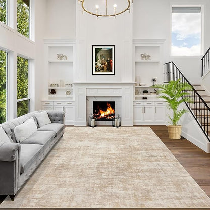 9x12 Area Rugs Washable Rug: Modern Abstract Living Room Rug Soft Anti-Skid Thin Carpet Indoor Floor Non-Shedding Carpets for Bedroom Dining Room Farmhouse Nursery Home Office Beige