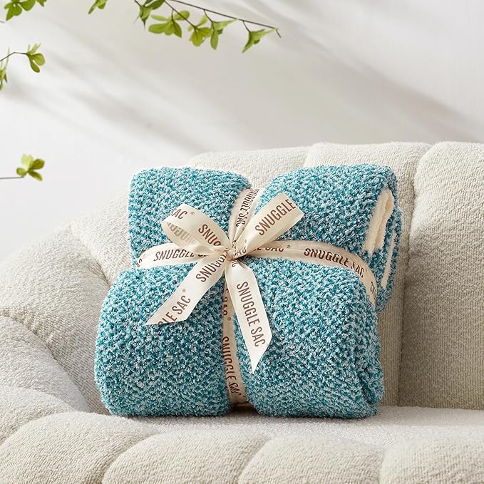 Snuggle Sac Super Soft & Reversible Heather Teal Blue Throw - Oversized Cozy Knit Blanket for Bed, Sofa, Living Room, Twin Size (60x80 Inches)