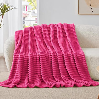 BEDELITE Twin Blanket for Couch & Bed, 300GSM Soft & Warm Fleece Blanket, Decorative and Giftable Striped Hot Pink Blankets for Women, Men, 60"x80"