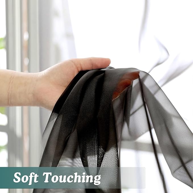 Chyhomenyc Extra Long Black Sheer Curtains 120 Inches Long 2 Panels, Light Filtering Black Curtains for Living Room, Soft Gentle Voile Rod Pocket Bedroom Window Drapes, 59Wx120L Inch, 10FT, 2PCS