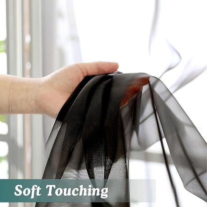 Chyhomenyc Extra Long Black Sheer Curtains 120 Inches Long 2 Panels, Light Filtering Black Curtains for Living Room, Soft Gentle Voile Rod Pocket Bedroom Window Drapes, 59Wx120L Inch, 10FT, 2PCS