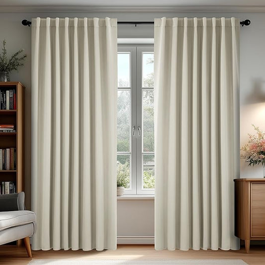 Deconovo Blackout Curtains, Thermal Insulated, W70 x L84 2 Panels, Back Tab, Machine Washable, Room-Darkening Drapes for Bedroom/Living Room Light Beige