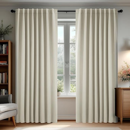Deconovo Blackout Curtains, Thermal Insulated, W70 x L95 2 Panels, Back Tab, Machine Washable, Room-Darkening Drapes for Bedroom/Living Room Light Beige