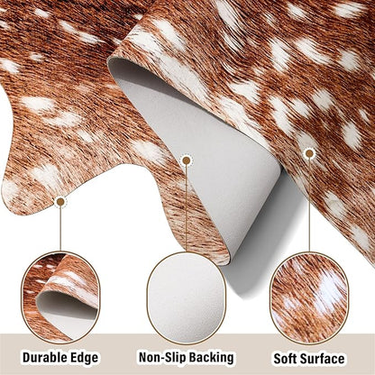 AROGAN Premium Deer Print Rug 5.2x6.2 Feet, Machine Washable Faux Fur Rug, Non-Slip Animal Print Hide Deer Skin Area Rug for Bedroom Living Room Home Decor