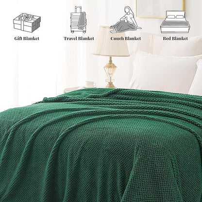 Whale Flotilla Queen Size Fuzzy Fleece Blanket for Bed, 90x90 Inch Fluffy Warm Soft Jacquard Blankets for All Season, Lightweight and Cozy, Deep Green