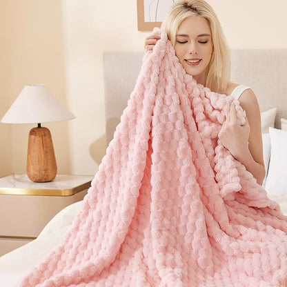 EXQ Home Fleece Throw Blanket for Couch or Bed - 3D Imitation Turtle Shell Jacquard Decorative Blankets - Cozy Soft Lightweight Fuzzy Flannel Blanket Suitable for All Seasons(50"×60",Pink)