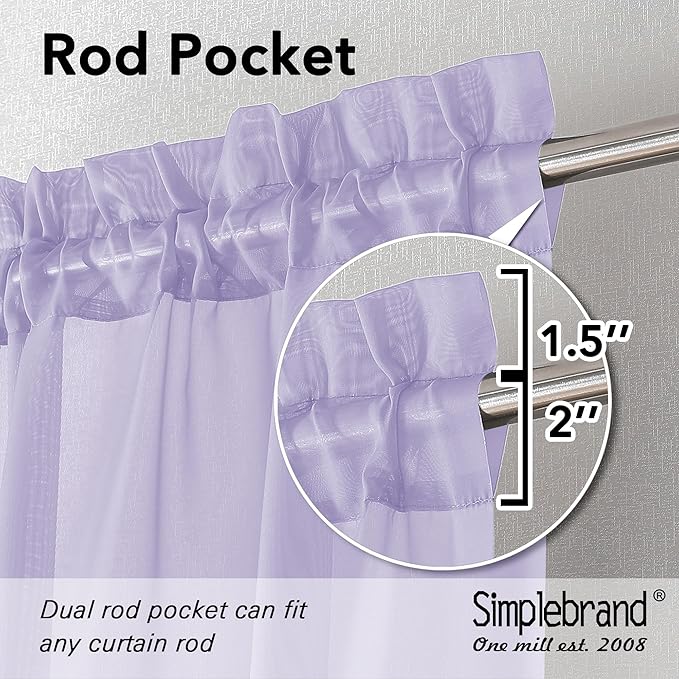 Simplebrand Lavender Sheer Curtains 96 Inches Long, Light Filtering Light Purple Rod Pocket Solid Color Window Sheer Curtain Panels, Elegant Curtains & Drapes for Living Room, Bedroom 2 Panels, 42" W