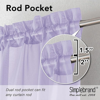 Simplebrand Lavender Sheer Curtains 96 Inches Long, Light Filtering Light Purple Rod Pocket Solid Color Window Sheer Curtain Panels, Elegant Curtains & Drapes for Living Room, Bedroom 2 Panels, 42" W