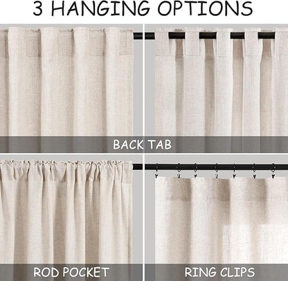 Nanspring 30 Inch Long Beige Curtains for Kitchen Linen Blend Farmhouse Decor Semi Sheer Light Filtering Back Tab and Rod Pocket Short Curtain for Bathroom Small Window 30 x 30 Inch, 2 Panels