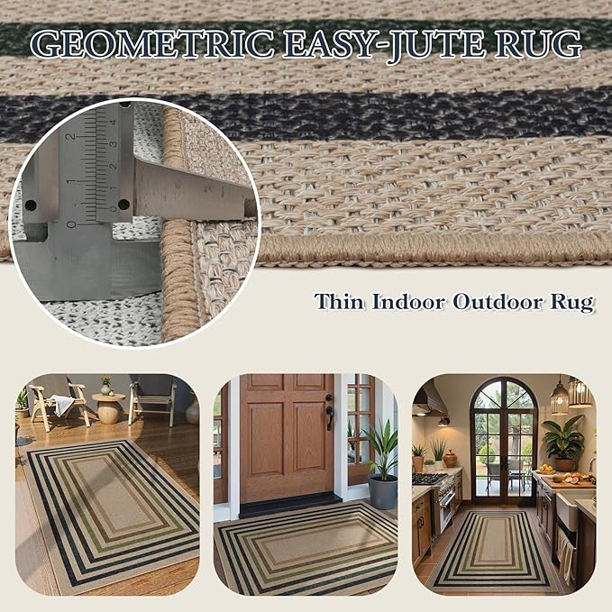 Lahome Enfys Modern Geometric Easy Jute Entryway Rug, 3x5 Washable Farmhouse Kitchen Rugs for Bedroom, Contemporary Non Slip Non Shedding Woven Carpet for Living Room