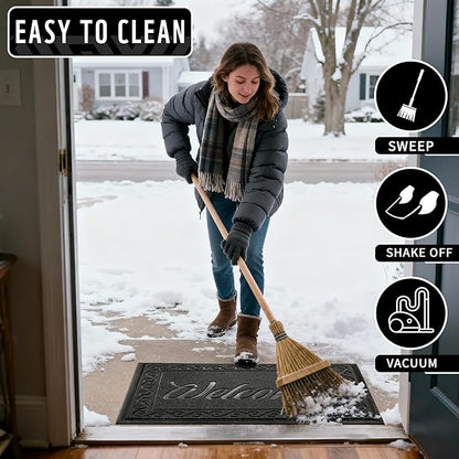 Yimobra Welcome Mat, Heavy Duty Sturdy Door Mats for Home Entrance Outdoor Indoor, Front Doormat for Outside Patio Floor Entry Porch Garage Office, Waterproof, Low Profile, 47X32 Inches, Black