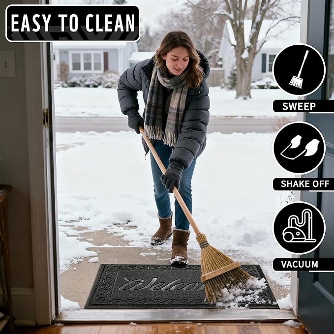 Yimobra Welcome Mat, Heavy Duty Sturdy Door Mats for Home Entrance Outdoor Indoor, Front Doormat for Outside Patio Floor Entry Porch Garage Office, Waterproof, Low Profile, 60 x 36, Black