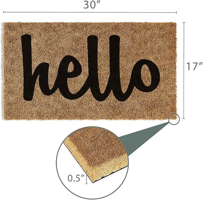 Barnyard Designs Doormat Welcome Mat for Outdoors, Large Front Door Entrance Mat, Brown (Thick Hello, 30x17)