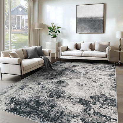 XLUEZ 6x9 Area Rugs for Living Room, Washable Modern Abstract Large Area Rug Neutral Soft Non Slip Kids Rug Stain Resistant Indoor Carpet for Bedroom Nursery Dining Room Playroom(Black, 6'x9')