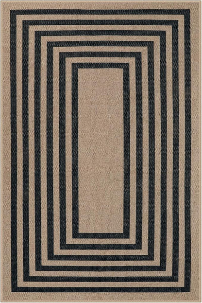 Lahome Enfys Modern Geometric Easy Jute Entryway Rug, 4x6 Black Washable Carpet for Bedroom Contemporary Thin Living Room Patio Rug, Farmhouse Non Slip Indoor Outdoor Carpet for Dining Room Backyard