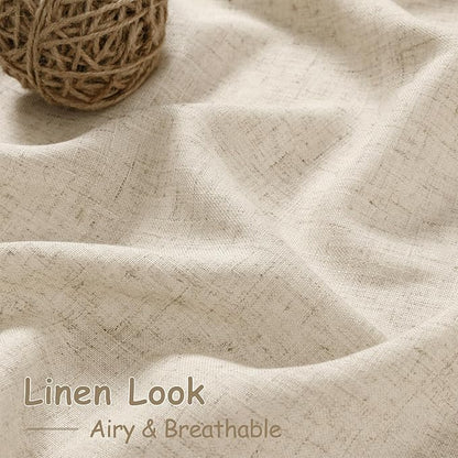 Extra Long Tan Beige Curtains 120 inch Length 2 Panels Set Back Tab Neutral Farmhouse Drapes Light Filtering Semi Sheer Linen Curtain 120 inches Long for Floor to Ceiling Window Patio Sliding Door