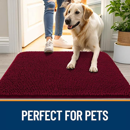OLANLY Dog Door Mat for Muddy Paws 47x32, Absorbs Moisture and Dirt, Absorbent Non-Slip Washable Doormat, Quick Dry Chenille Mud Mat for Dogs, Entry Indoor Entryway Carpet for Inside Floor, Burgundy