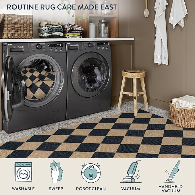 Lahome Colette Checkered Round Rugs 6ft, Washable Easy Jute Circle Patio Rug Indoor Outdoor Rugs for Living Room, Farmhouse Natural Round Area Rug Contemporary Carpet for Entryway Backyard