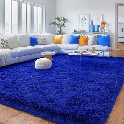 Rugs for Living Room 8x10, Soft Shaggy Modern Shag Area Rug for Bedroom, Upgrade Non-Slip Plush Fluffy Carpet for Kids Boys Girls Room Home Decor Aesthetic, Royal Blue