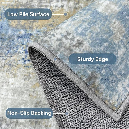BEIMO Area Rugs 5x7 for Living Room Bedroom, Modern Abstract Machine Washable Soft Blue Rug, Floor Carpet with Non Slip Backing for Dining Room