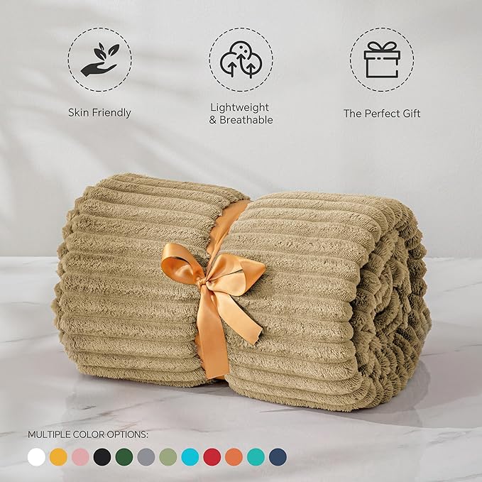 BEDELITE Fleece Blanket Twin Size – 3D Ribbed Jacquard Soft and Warm Decorative Fuzzy Blankets – Cozy, Fluffy, Plush Lightweight Throw Blankets for Couch, Bed, Sofa(Brown, 60x80 inches)