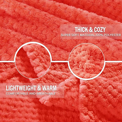 Exclusivo Mezcla Fleece Throw Blanket Extra Large, Super Soft and Warm Blankets for Couch, Sofa and Bed Waffle Textured, Cozy, Fuzzy and Lightweight (Coral Orange, 50x70 Inches)