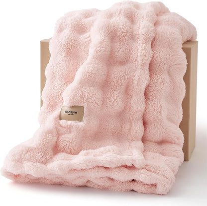 Bedsure 3D Fleece Bubble Blanket for Couch - GentleSoft Pink Twin Blanket for Sofa Bed Girls Room Decor - Luxury Soft Cozy Spring Gifts for Kids Girls, Lightweight, Crystal Pink, 60"×80"