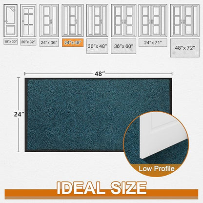 Mibao Front Door Mat, Dirt Trapper Welcome Mat for Outdoor Indoor, Non-Slip Waterproof Doormat, Durable Machine Washable Low Profile Entry Rug for Back Door Outside Patio Porch, 48" x 24", Blue