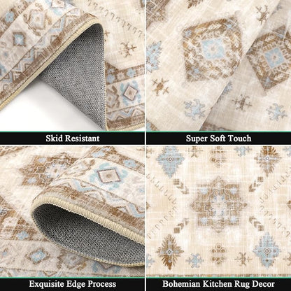 HEBE Boho Kitchen Rug Sets 3 Piece with Runner Non Slip Kitchen Rugs and Mats Washable Kitchen Mats for Floor Thick Kitchen Floor Mat Carpet Runner Rugs for Hallway Laundry Holiday Decor