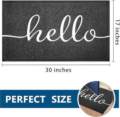 EARTHALL Door Mat Outside Inside Hello Doormat, 30"x17.5", Durable Floor Mat Non Slip Mat Ultra Absorb Mud Easy Clean Front Doormat for Garage, Entryway, Patio, High Traffic Areas, Black