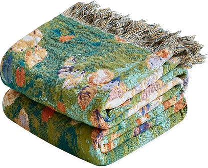 MSGKV Boho Throw Blanket for Bed Cotton Floral Twin Size Couch Blanket 60"x80" Muslin Spring Breathable Lightweight Farmhouse Blankets All Seasons