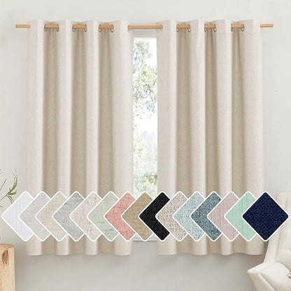 NICETOWN 100% Absolutely Blackout Linen Curtains with Thermal Insulated White Liner, Beige, 52" Wide by 63" Long, 2 Pieces, Anti-Rust Grommet Natural Burlap Fabric Window Drapes for Bedroom/Kids Room