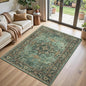 Lofus 3x5 Area Rugs for Living Room, Washable Area Rug, Rugs for Bedroom, Kitchen, Vintage Boho Carpet, Soft Non-Slip, Low Pile Large Area Rug for Office Dining Room, Green
