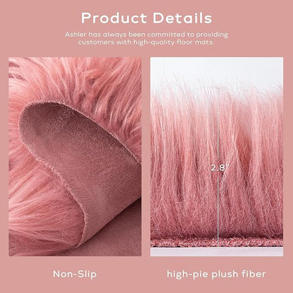 Ashler Faux Fur Area Rug - Fluffy Shaggy 2 x 3 Feet Sheepskin, Blush Pink Fuzzy Machine Washable Shag, Nursery Decor, Bedroom, Living Room, Kids Room