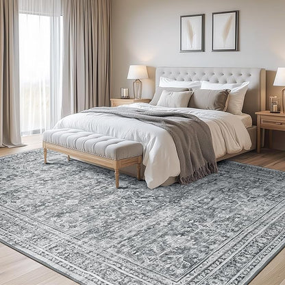 Lofus 9x12 Area Rug for Living Room,Grey Washable Large Rugs with Non-Slip Backing,Soft Neutral Carpets for Bedroom Dining Room Home Office Indoor Nursery