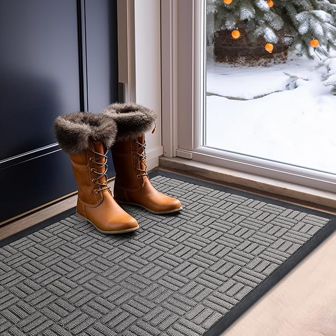 Mibao Front Door Mat, Heavy Duty Durable Welcome Mat for Outdoor Indoor, Dirt Trapper Waterproof Super Absorbent Door Mat for Entryway Outside Patio Porch, 47" x 24", Light Grey