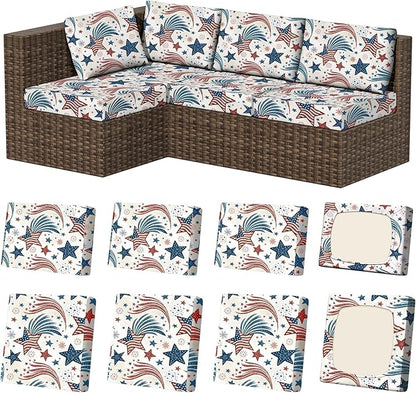 8Pcs Stretch Patio Cushion Covers, Outdoor Couch & Sofa Replacement Slipcovers for Patio Furniture Cushion Covers, Washable Reusable Furniture Protector